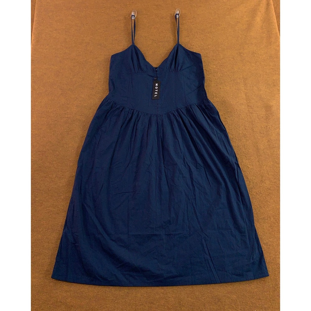 Motel Women XL Navy Blue Krista Cotton Poplin Spaghetti Strap Maxi Dress NWT